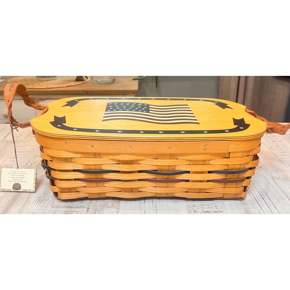 Peterboro Basket Co 150th Anniversary Picnic Basket American Flag Wood Lid 2004